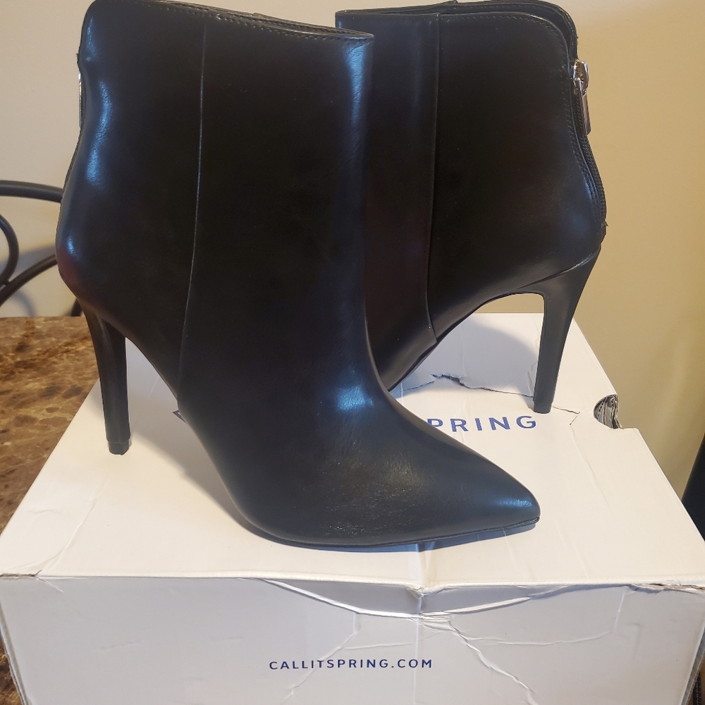 Black Leather Heel Booties